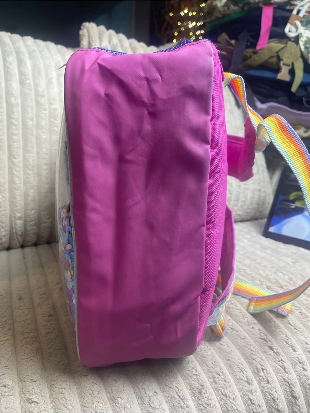 Girls Unicorn Backpack Silver Sequin Rainbow Straps School Book Bag